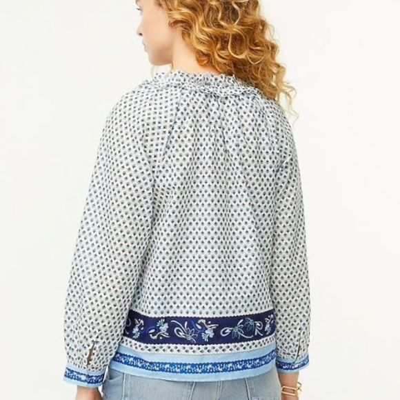 NWT J.Crew Tie-front ruffle top in blue print - Picture 3 of 8